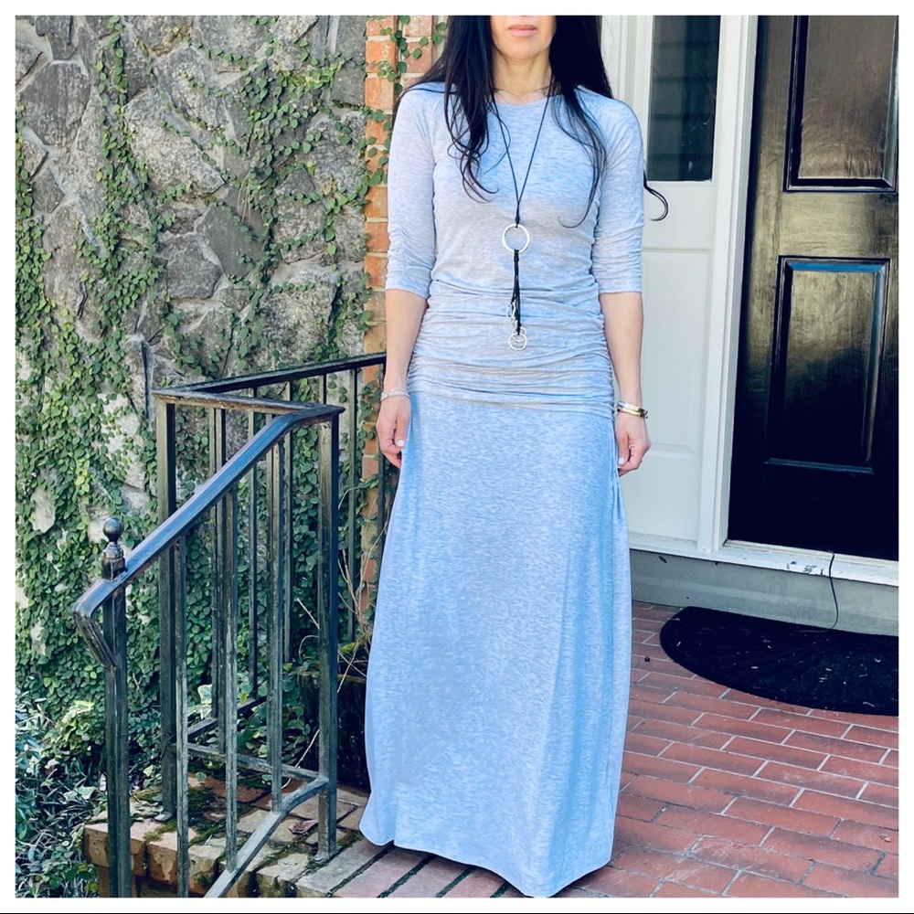 LIGHT GRAY 3/4 SLEEVES TOP WITH SIDE SHIRRING - Picture 6 of 6